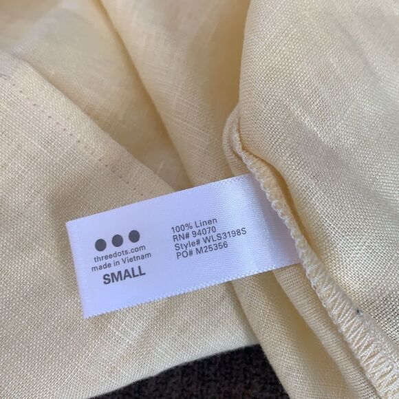 Three Dots linen v-neck button up tie waist yellow blouse size small - Picture 7 of 7